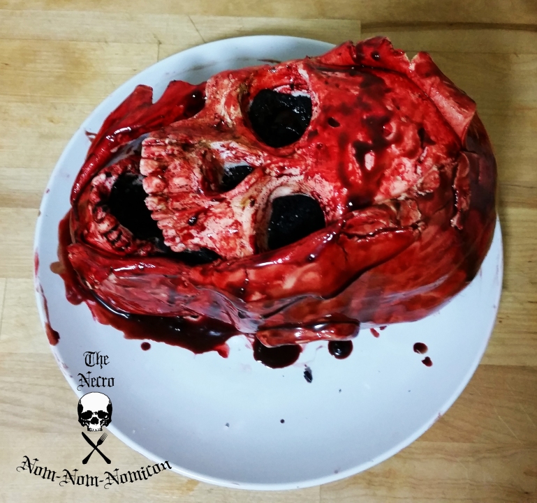 Autopsy cake - Flayed skin skull cake all finished - so disgustingly delicious!